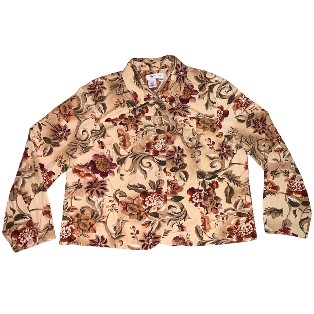 Y2K Tan & Orange & Burgundy Floral Pattern Button Up Jacket